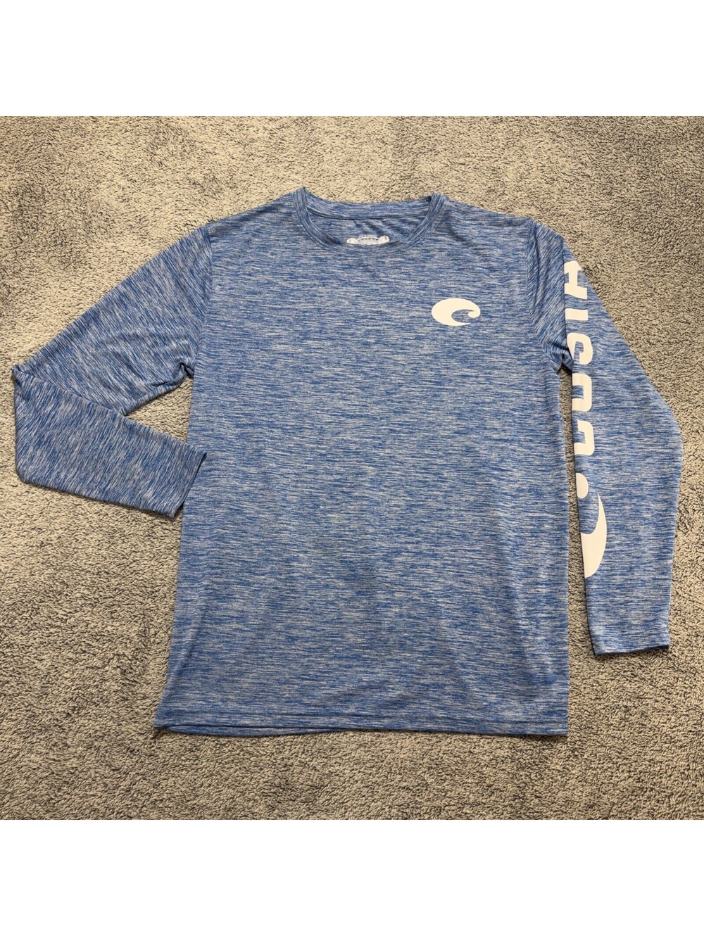 Costa Mens Small Heather Blue Shirt Long Sleeve UV Protection Quick Dry Fishing